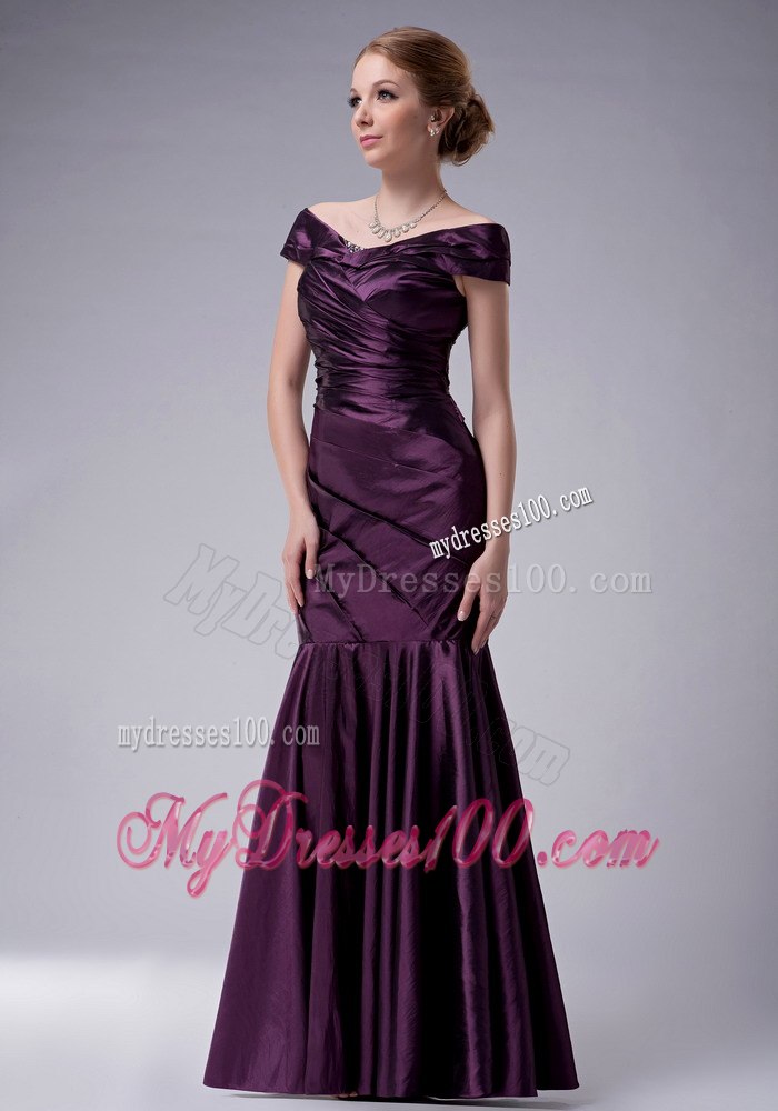 Princess Style Off Shoulder Mermaid Mom's Dress in Eggplant Purple