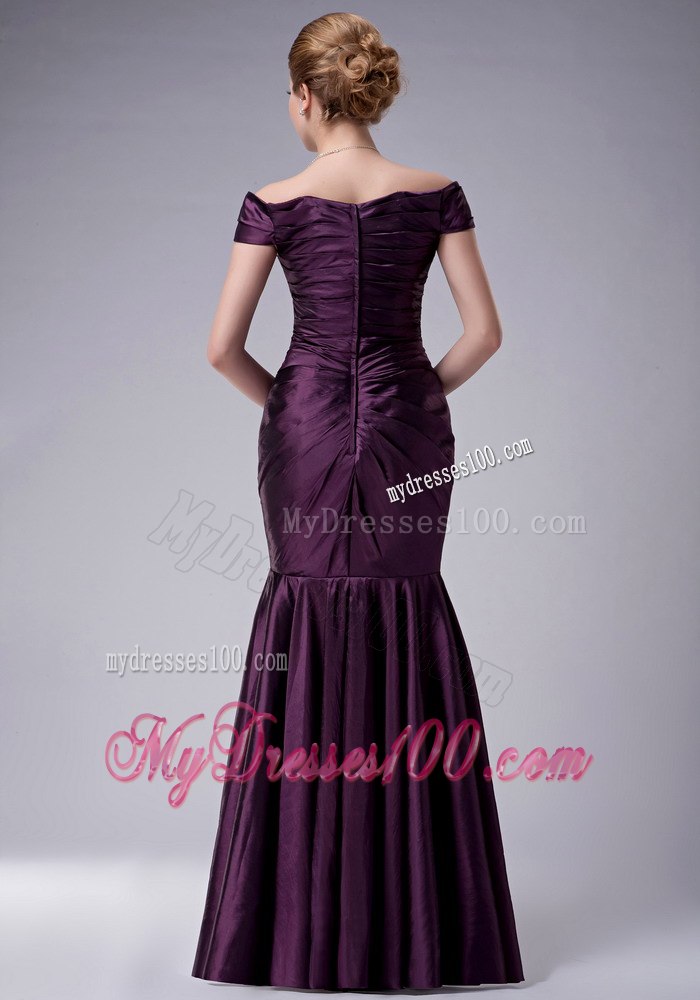 Princess Style Off Shoulder Mermaid Mom's Dress in Eggplant Purple