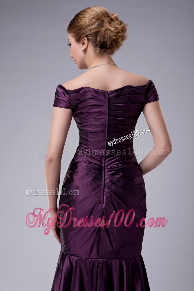 Princess Style Off Shoulder Mermaid Mom's Dress in Eggplant Purple