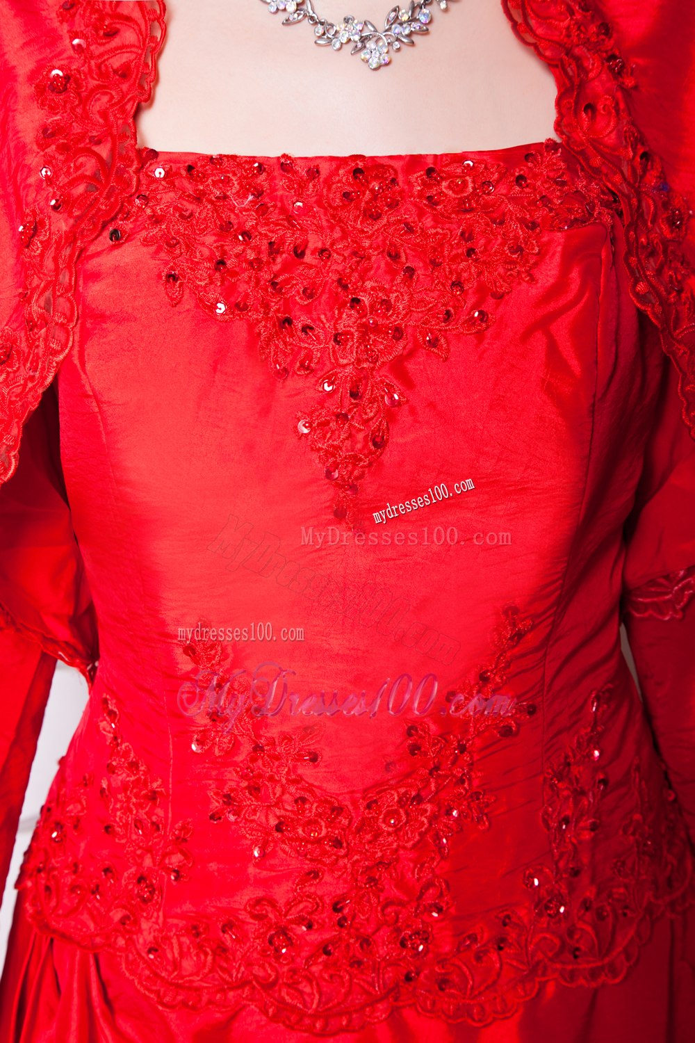 Bright Red Strapless Mothers Dress with long Sleeves Jacket