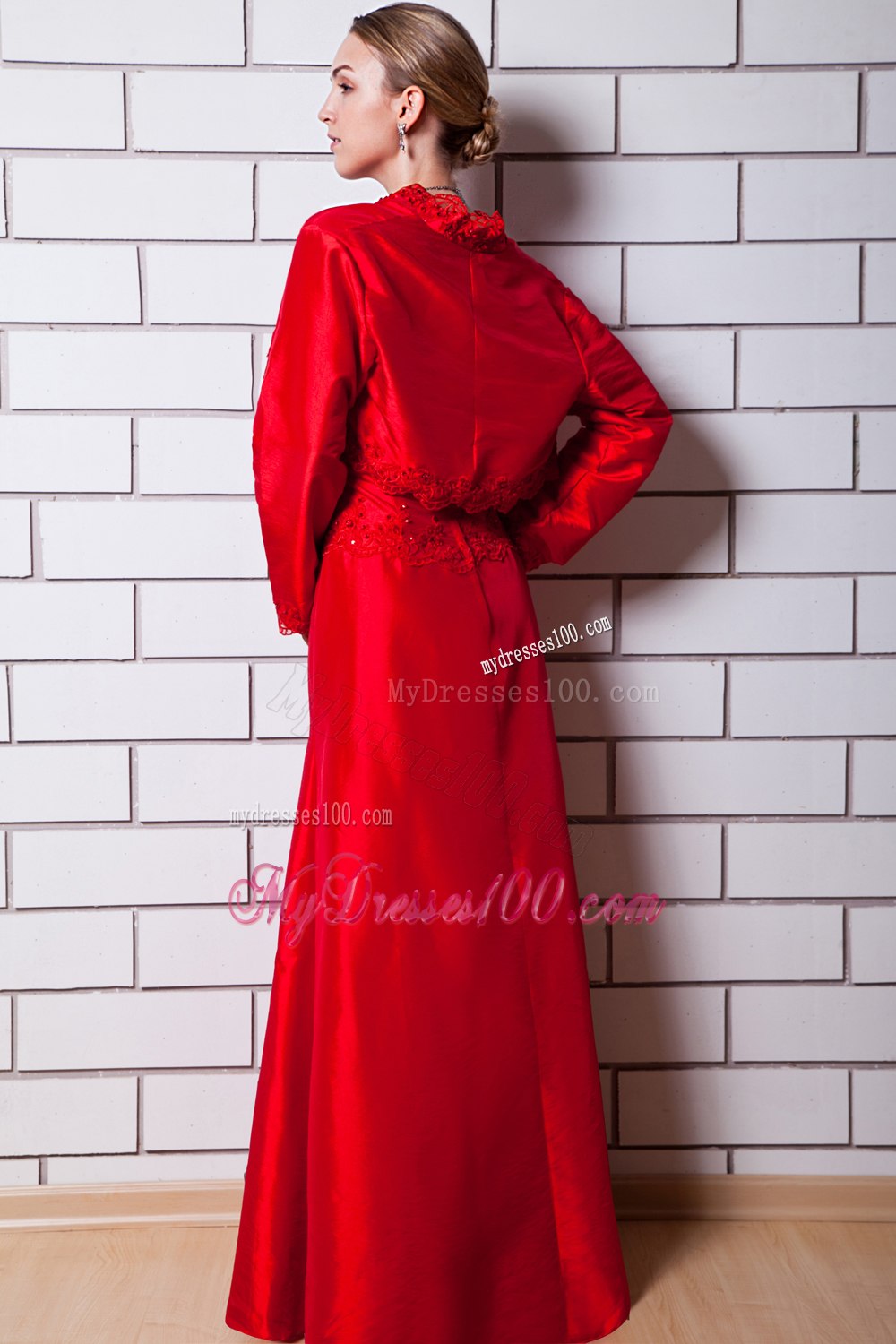 Bright Red Strapless Mothers Dress with long Sleeves Jacket