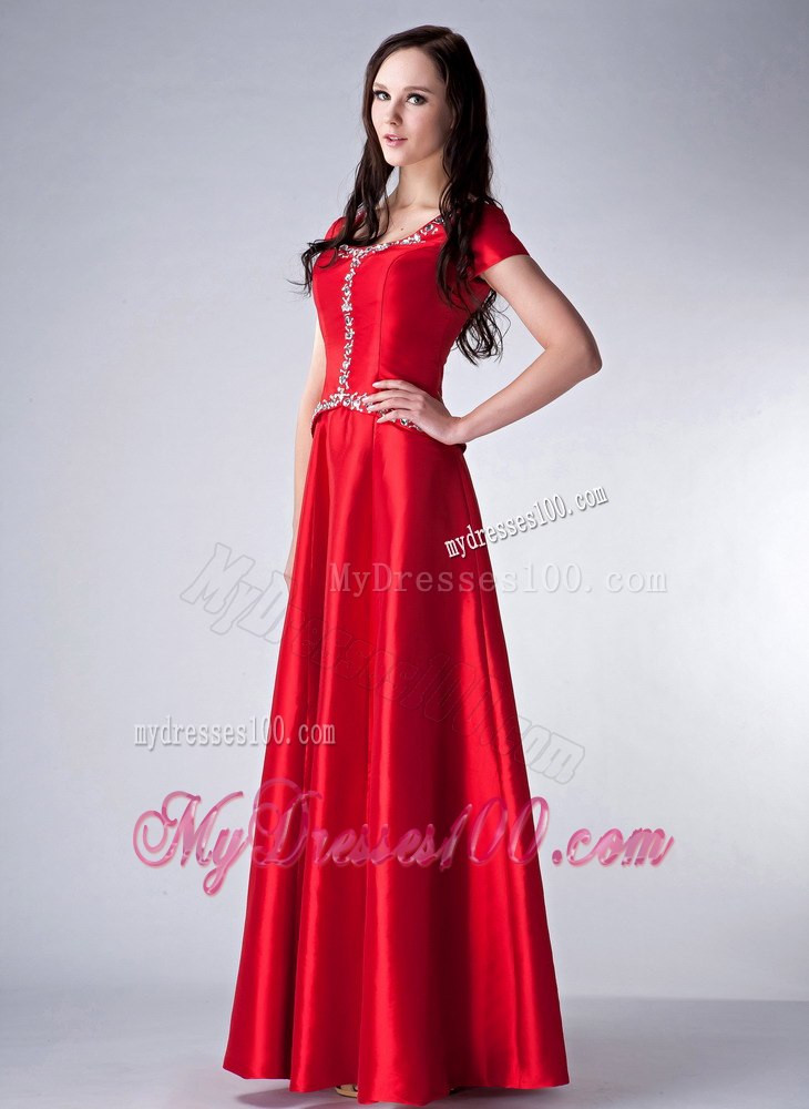 Sequins Decorate Bright Red Short Sleeves Mother Bride Dress