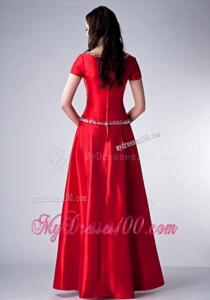 Sequins Decorate Bright Red Short Sleeves Mother Bride Dress