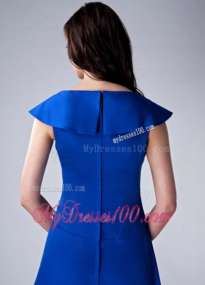 Princess V-neck Royal Blue Ankle-length Mother Bride Dress