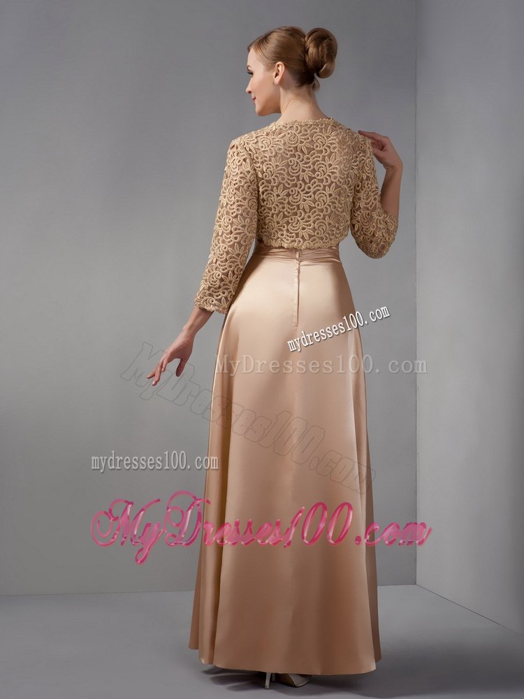 Ankle-length Mother of The Bride Dress in Champagne with Lace