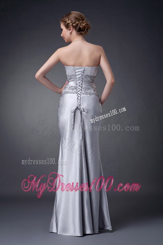 Lace Covered Waist Modern Mothers Dress For Weddings in Sliver