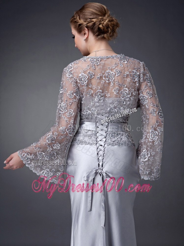 Lace Covered Waist Modern Mothers Dress For Weddings in Sliver