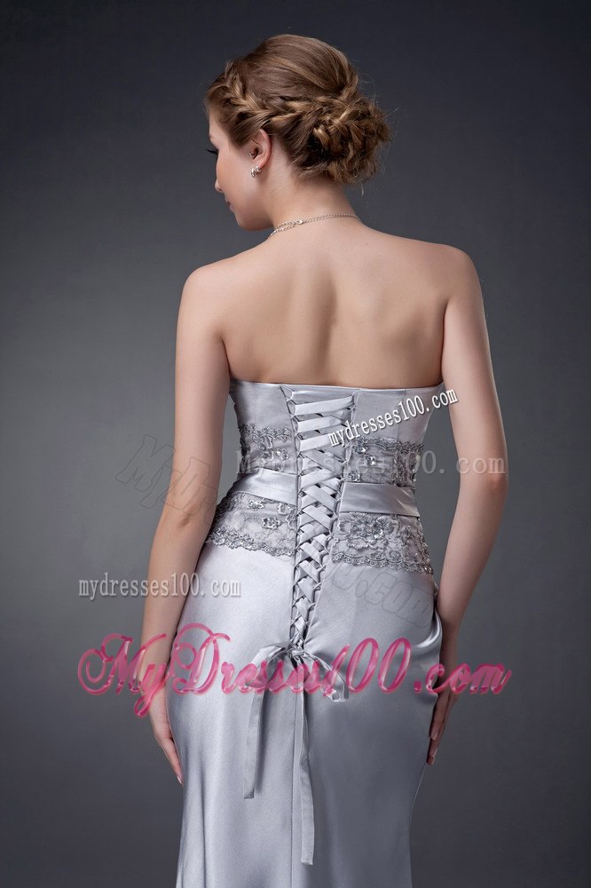 Lace Covered Waist Modern Mothers Dress For Weddings in Sliver