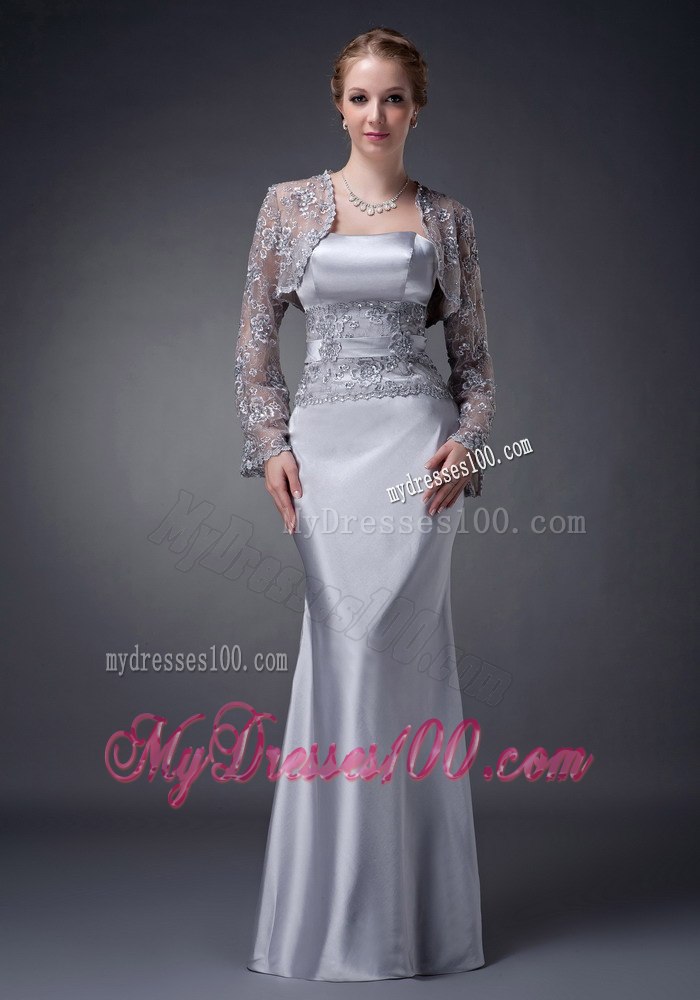 Lace Covered Waist Modern Mothers Dress For Weddings in Sliver