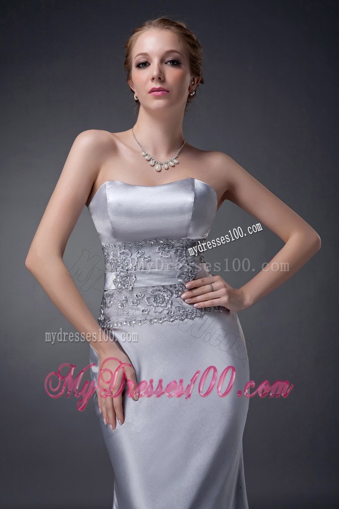 Lace Covered Waist Modern Mothers Dress For Weddings in Sliver
