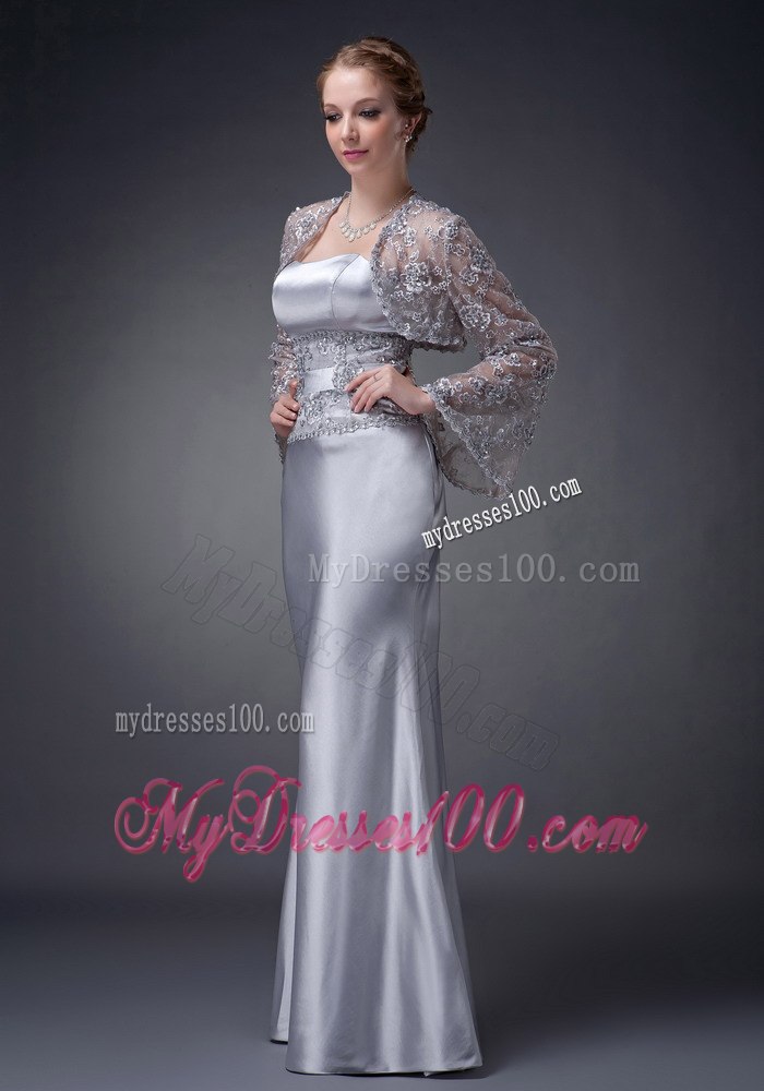 Lace Covered Waist Modern Mothers Dress For Weddings in Sliver