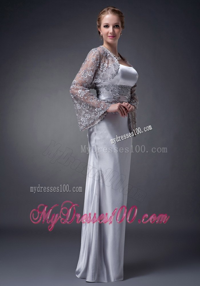 Lace Covered Waist Modern Mothers Dress For Weddings in Sliver