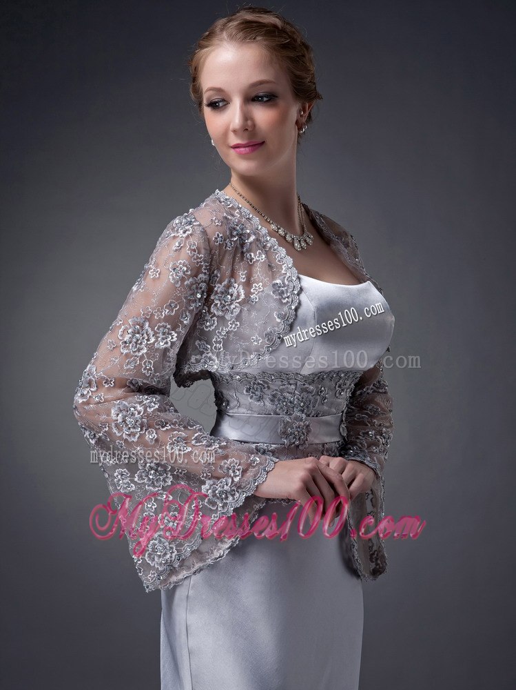 Lace Covered Waist Modern Mothers Dress For Weddings in Sliver