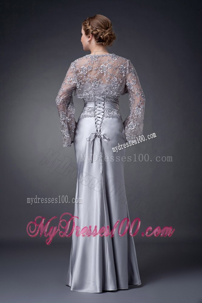 Lace Covered Waist Modern Mothers Dress For Weddings in Sliver