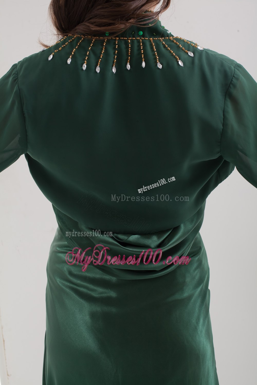 Floral Bust Jeweled Top Dark Green Mothers Dress with Straps