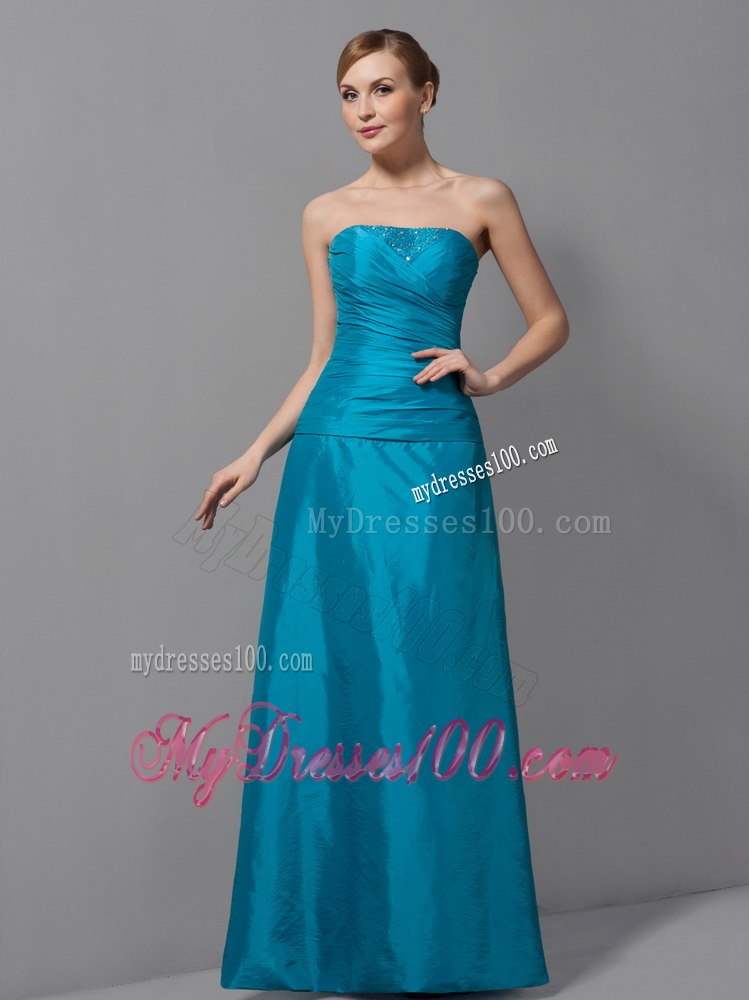 Strapless Teal Mothers Outfit For Weddings with High-neck Jacket