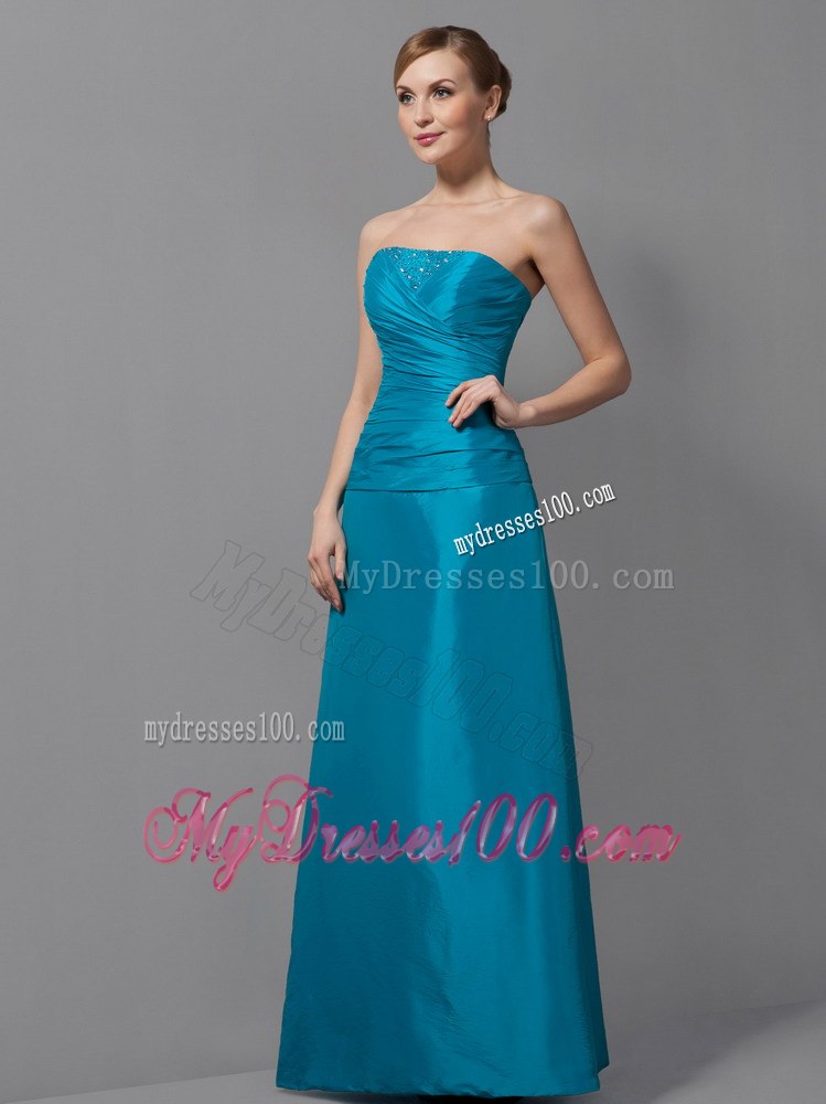 Strapless Teal Mothers Outfit For Weddings with High-neck Jacket