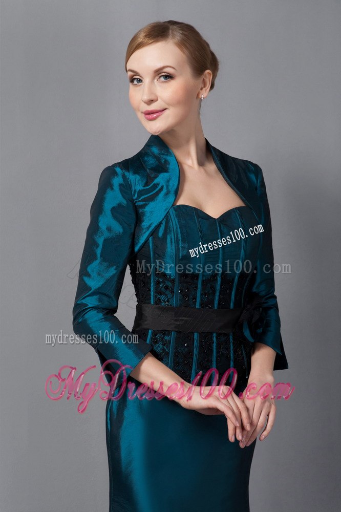 Asymmetrical Hem Turquoise Mothers Dresses with Appliques and Bow Sash