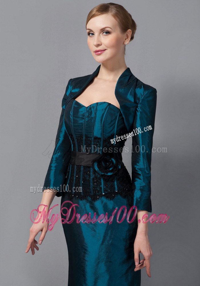 Asymmetrical Hem Turquoise Mothers Dresses with Appliques and Bow Sash