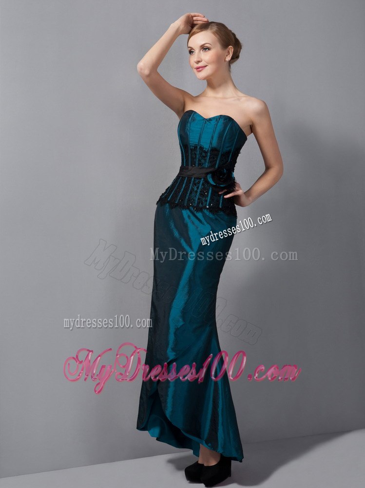 Asymmetrical Hem Turquoise Mothers Dresses with Appliques and Bow Sash