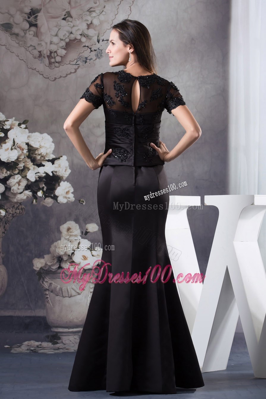 Sheer Neckline with Appliques Black Mother Of The Bride Dress