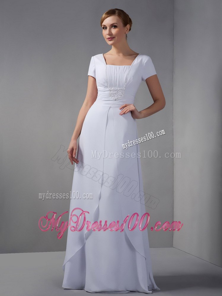 Square Neck Short Sleeves White Mother Of The Groom Dresses