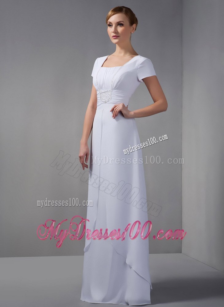 Square Neck Short Sleeves White Mother Of The Groom Dresses
