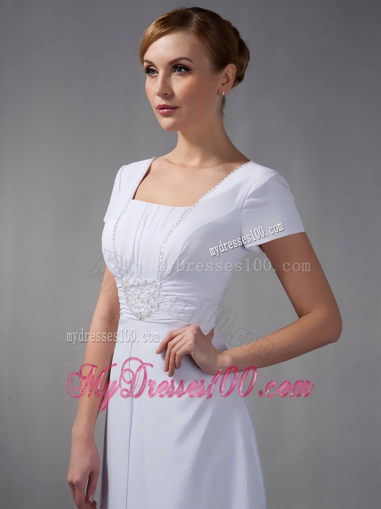 Square Neck Short Sleeves White Mother Of The Groom Dresses