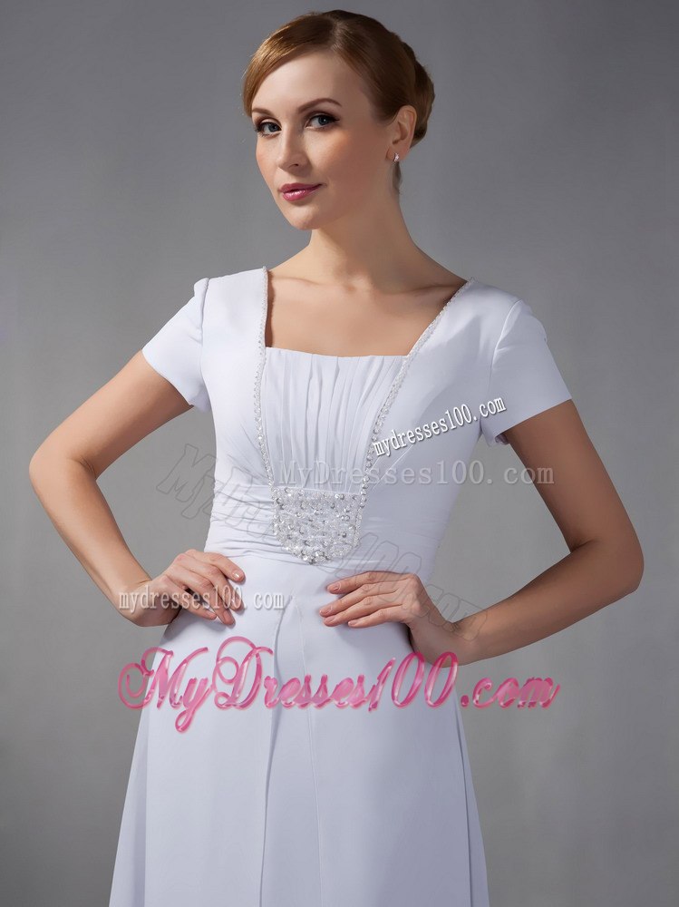 Square Neck Short Sleeves White Mother Of The Groom Dresses