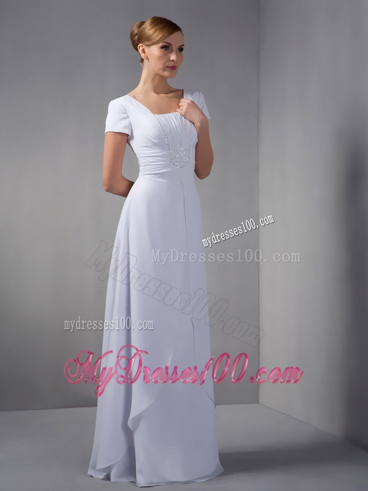 Square Neck Short Sleeves White Mother Of The Groom Dresses