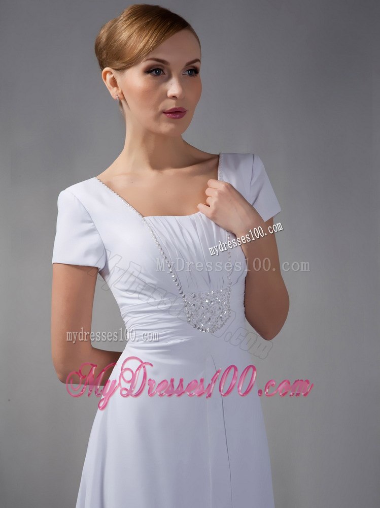 Square Neck Short Sleeves White Mother Of The Groom Dresses