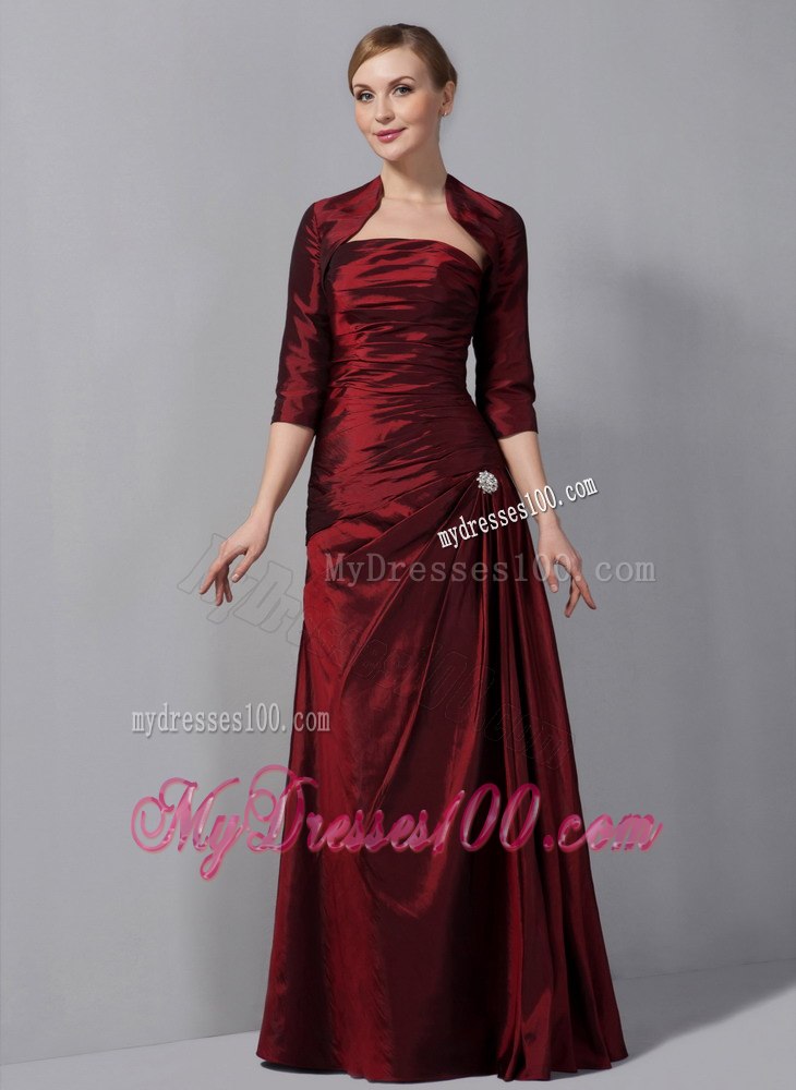 Traditional Wine Red Column Ruched Mother Of The Bride Dress 2013