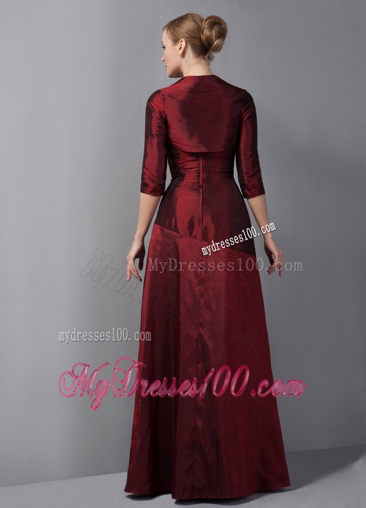 Traditional Wine Red Column Ruched Mother Of The Bride Dress 2013