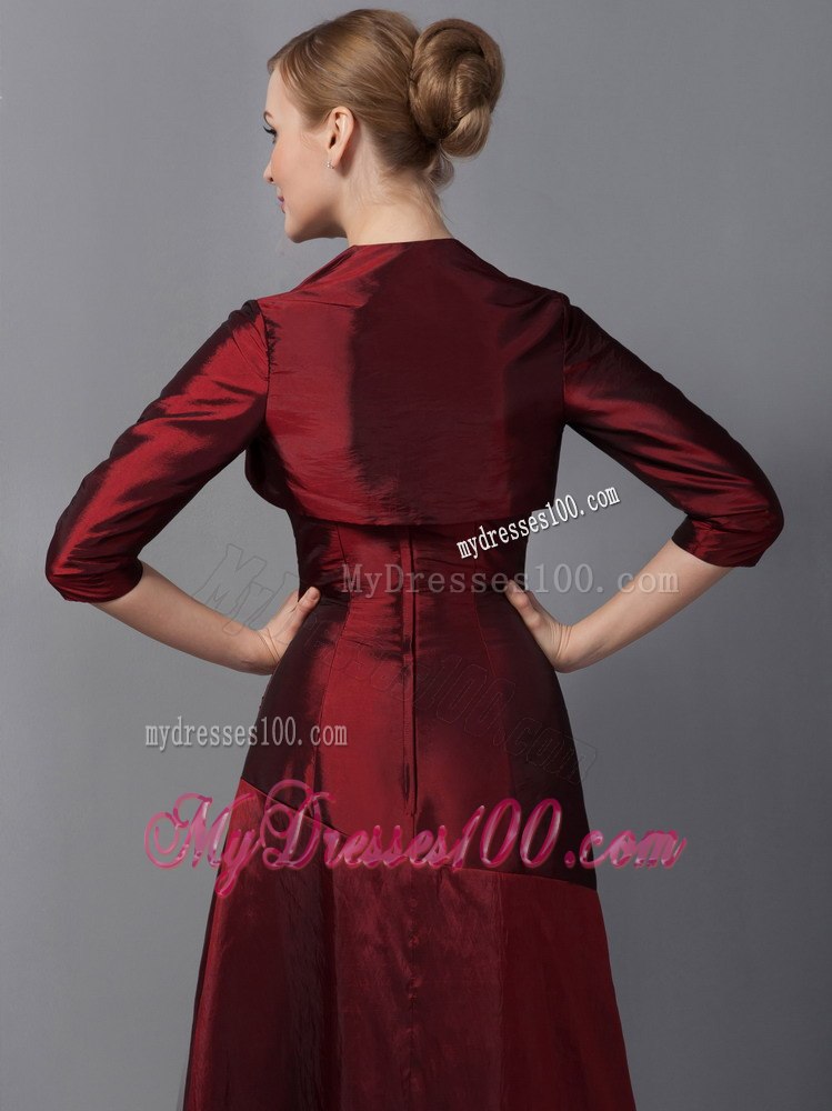 Traditional Wine Red Column Ruched Mother Of The Bride Dress 2013
