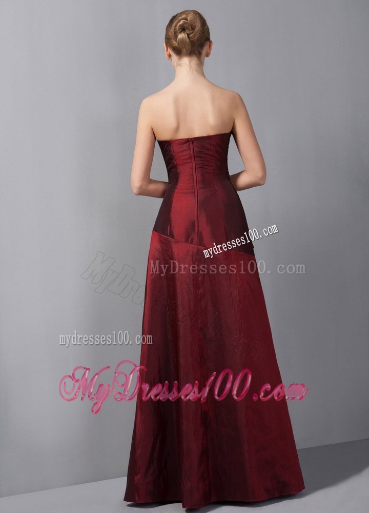 Traditional Wine Red Column Ruched Mother Of The Bride Dress 2013