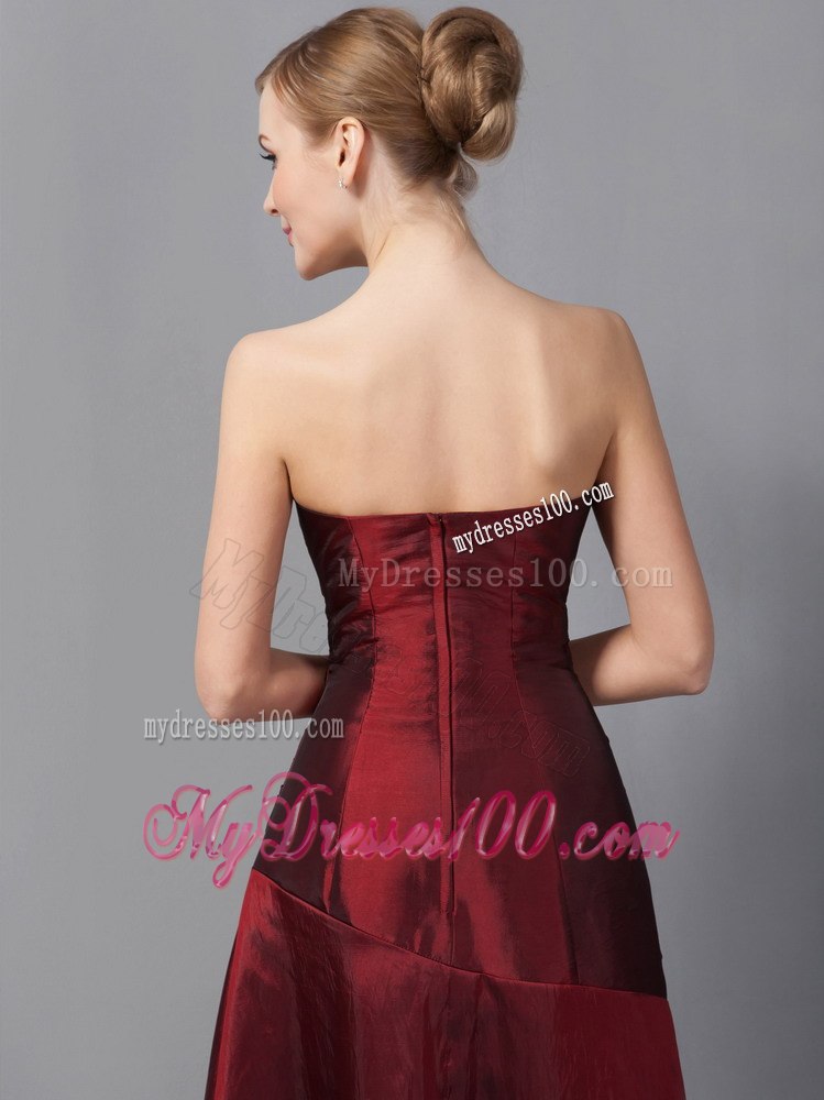 Traditional Wine Red Column Ruched Mother Of The Bride Dress 2013