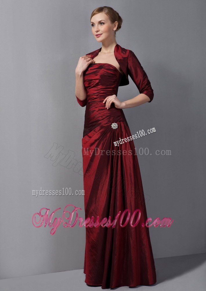 Traditional Wine Red Column Ruched Mother Of The Bride Dress 2013