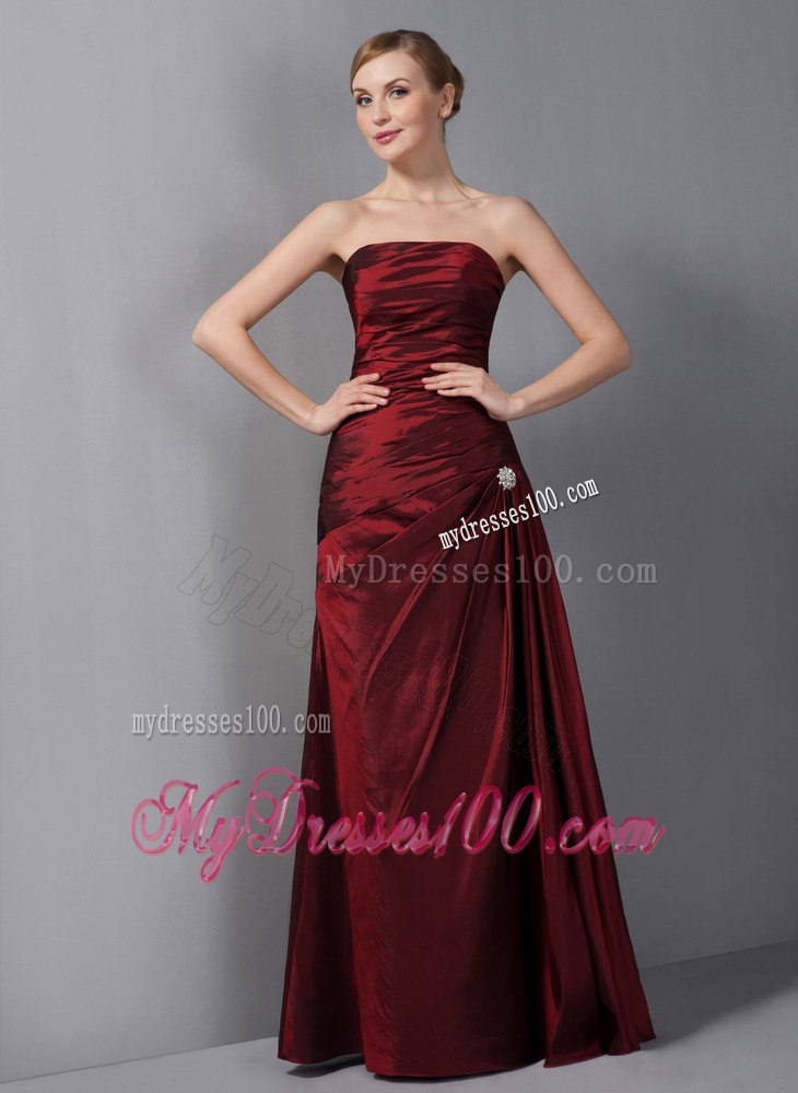 Traditional Wine Red Column Ruched Mother Of The Bride Dress 2013