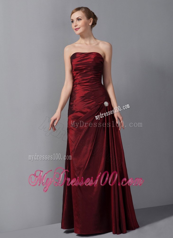 Traditional Wine Red Column Ruched Mother Of The Bride Dress 2013