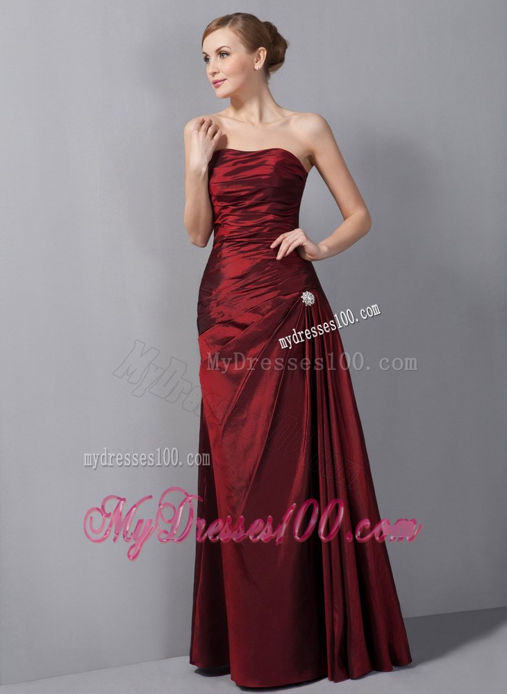 Traditional Wine Red Column Ruched Mother Of The Bride Dress 2013