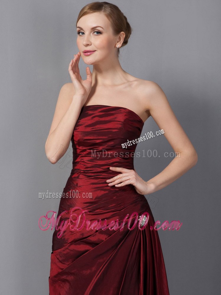 Traditional Wine Red Column Ruched Mother Of The Bride Dress 2013