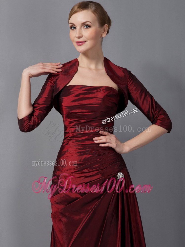 Traditional Wine Red Column Ruched Mother Of The Bride Dress 2013