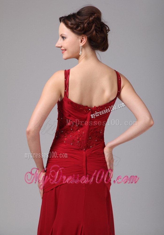 Wine Red Spaghetti Straps Mother Of The Bride Dress with Ribbon