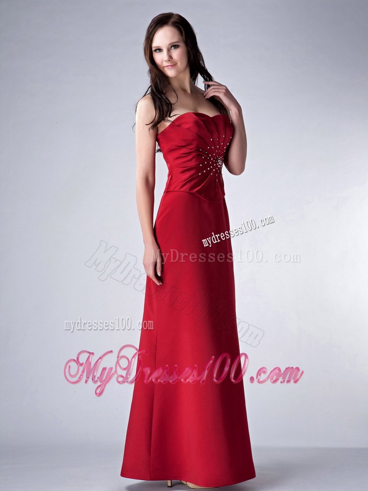 Beads Scattered Ruche Top Blood Red Mother Of The Groom Dress