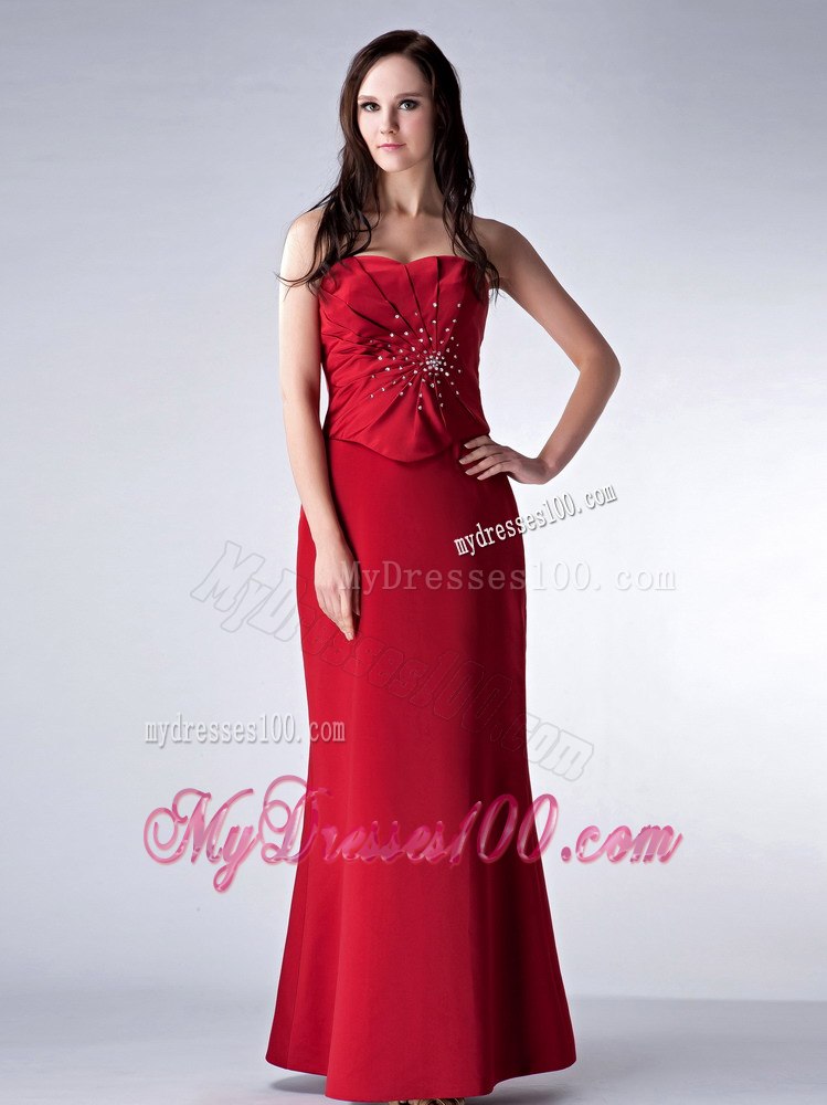 Beads Scattered Ruche Top Blood Red Mother Of The Groom Dress