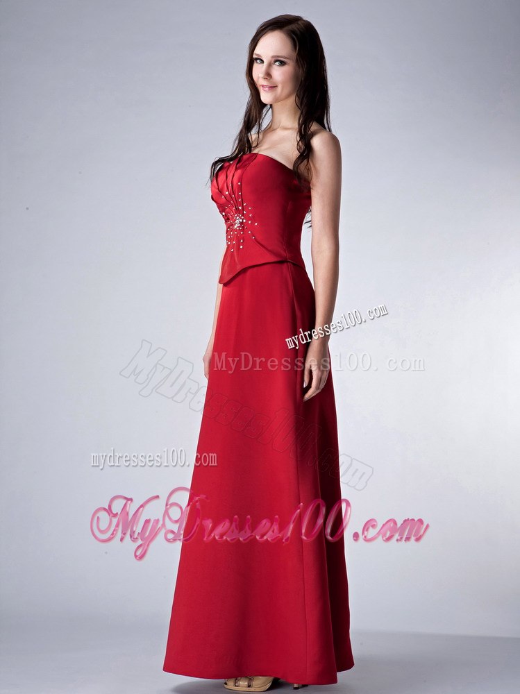 Beads Scattered Ruche Top Blood Red Mother Of The Groom Dress