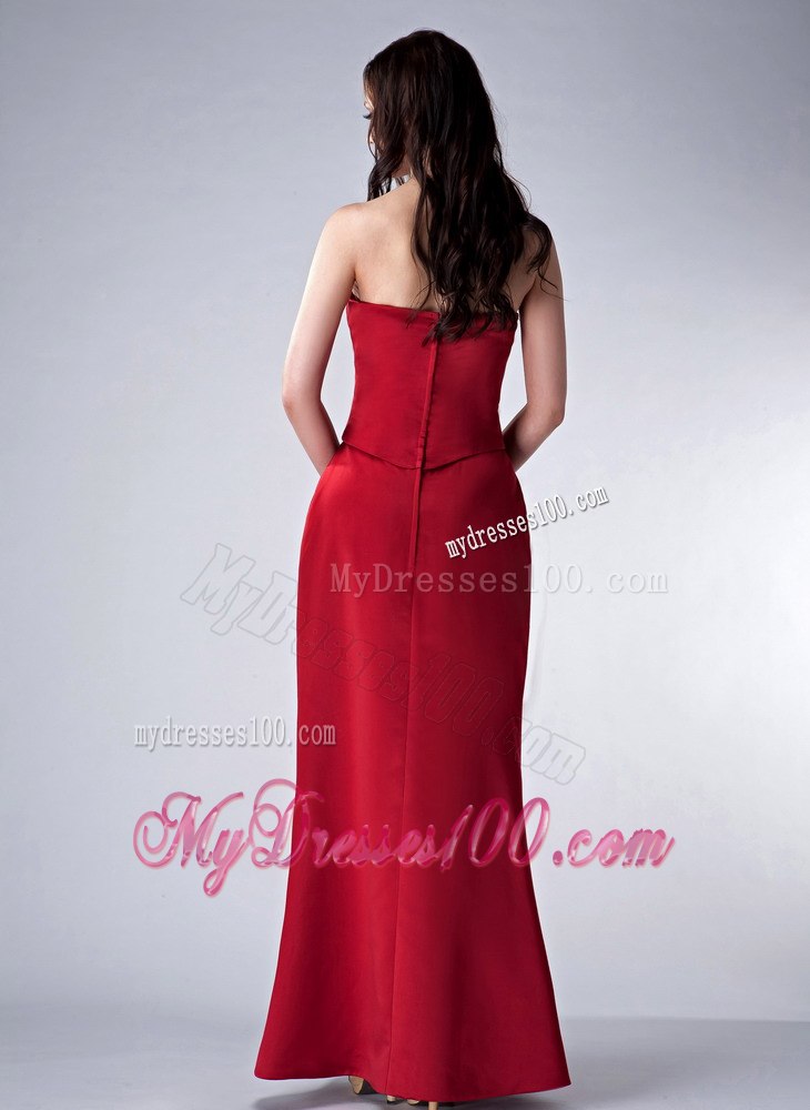 Beads Scattered Ruche Top Blood Red Mother Of The Groom Dress