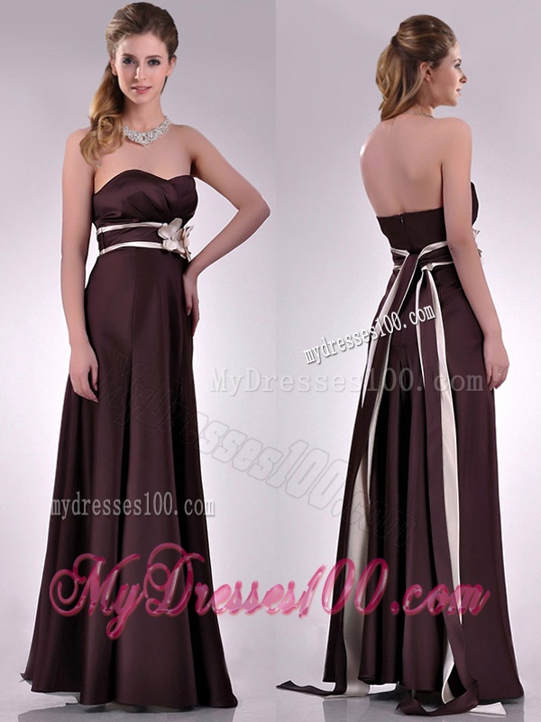 Beautiful Applique Decorated Waist Brown Mother of The Bride Dress in Taffeta