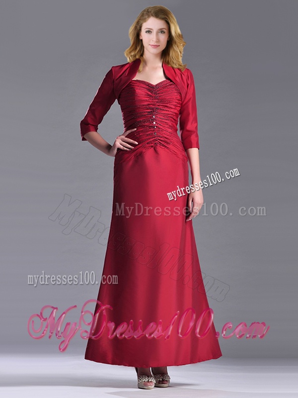 Classical Spaghetti Straps Taffeta Beaded Mother of The Bride Dress in Wine Red