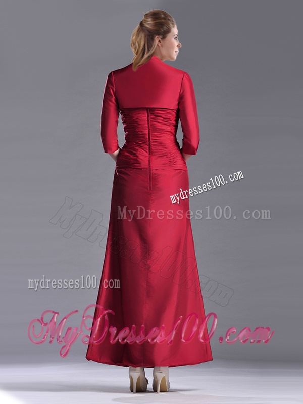 Classical Spaghetti Straps Taffeta Beaded Mother of The Bride Dress in Wine Red